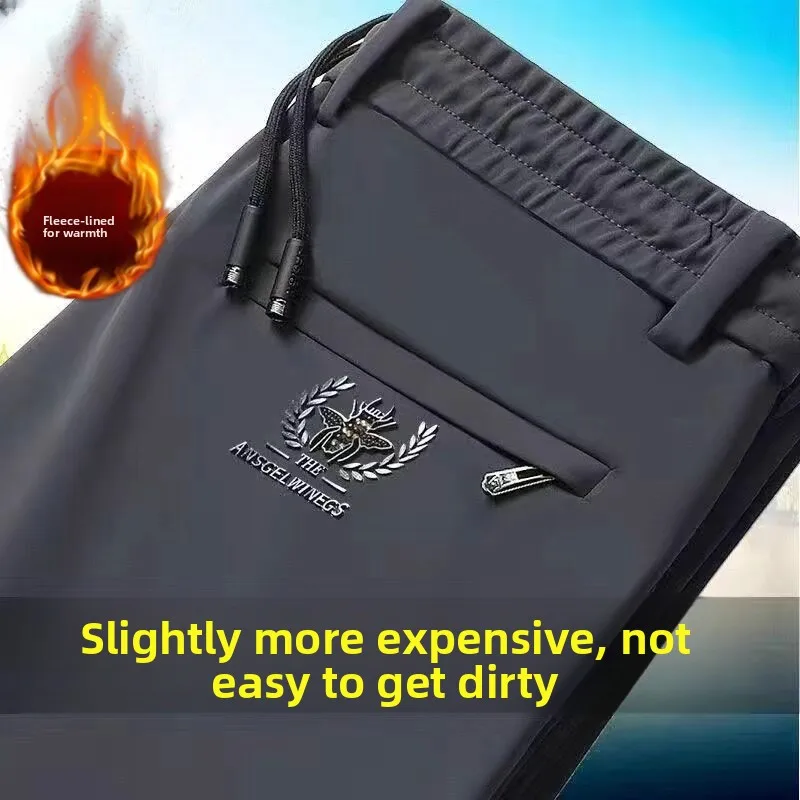 

Thiened Fce на подкладке, прямые мужские повседневные брюки с эластичной резинкой на талии, теплые зимние длинные брюки Faion Urban Sle, молодежная одежда