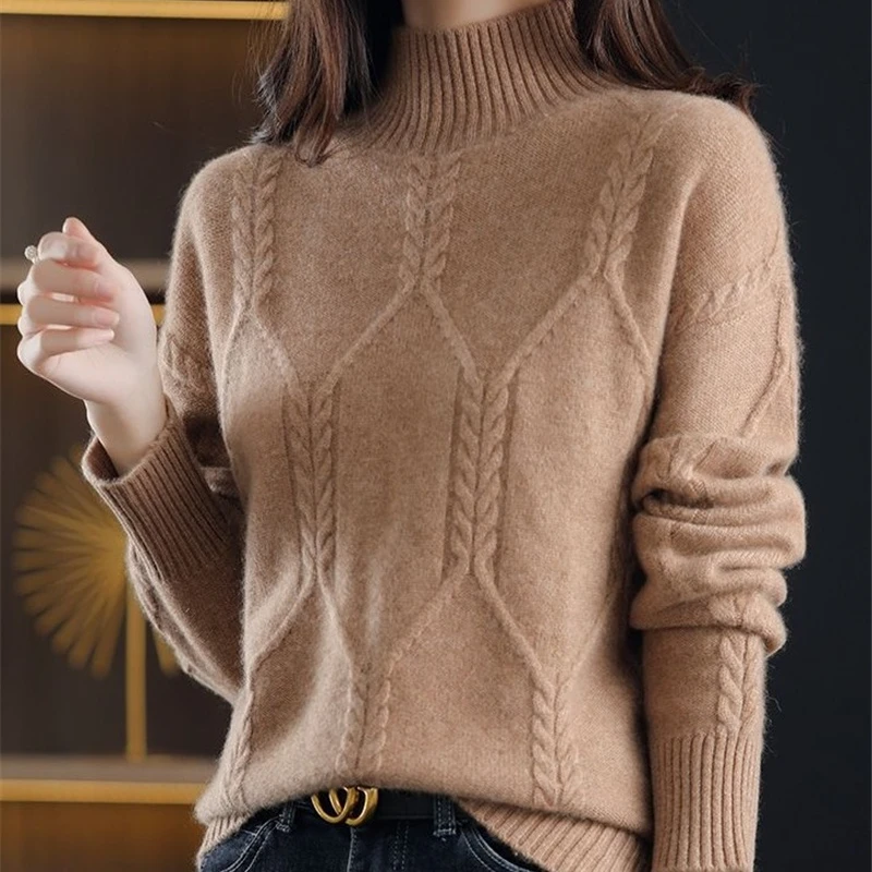 2023 Winter New Women Pullover Turtleneck Sweater Long Sleeve Slim Elastic Korean Casual Jumper All-match Solid Color Warm Top