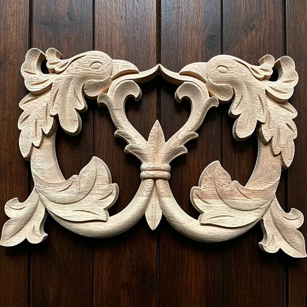 Carved Unpainted Wood Furniture Window Corner Wooden Applique Onlay Wood Figurines Furniture Cabinet Door Frame Wall Home Decor