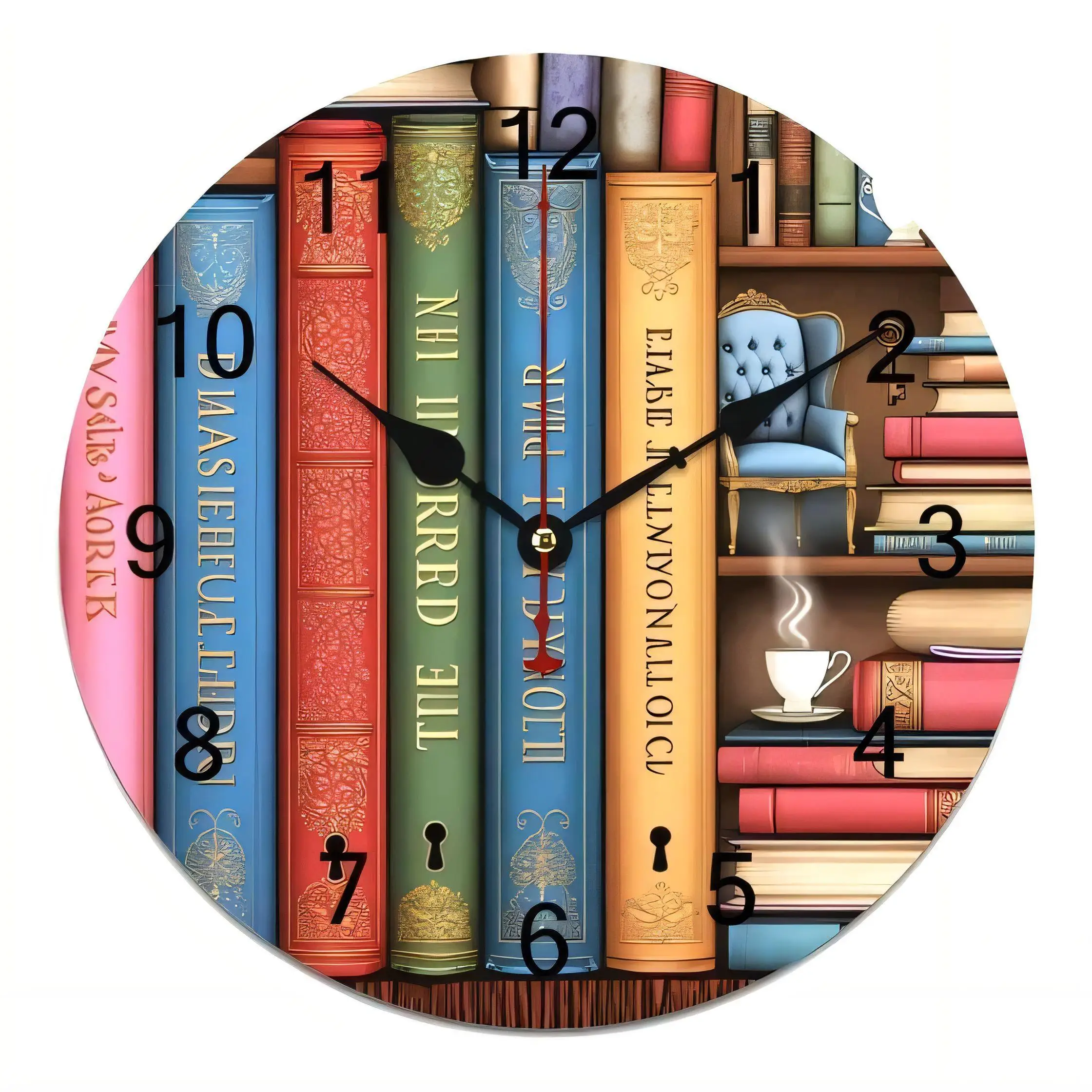 Home Office With Library - Relógio de Parede Vintage para Decoração