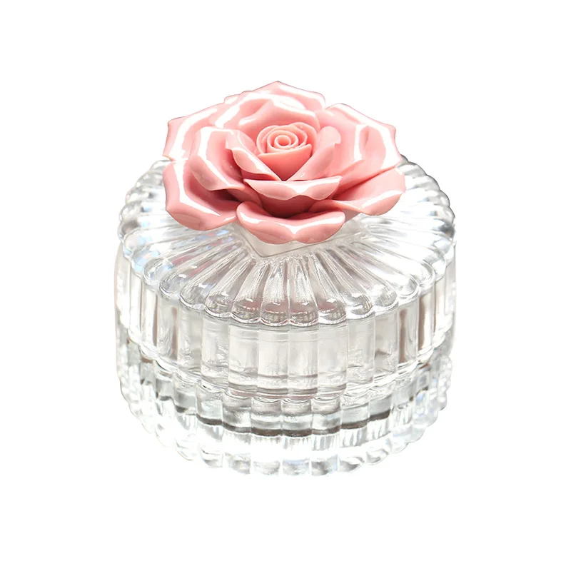 Nordic Ceramic Flower Glass Storage Box Exquisite Glass Storage Jar Home Storage Jar Creative Home Decoration Ornaments Gift