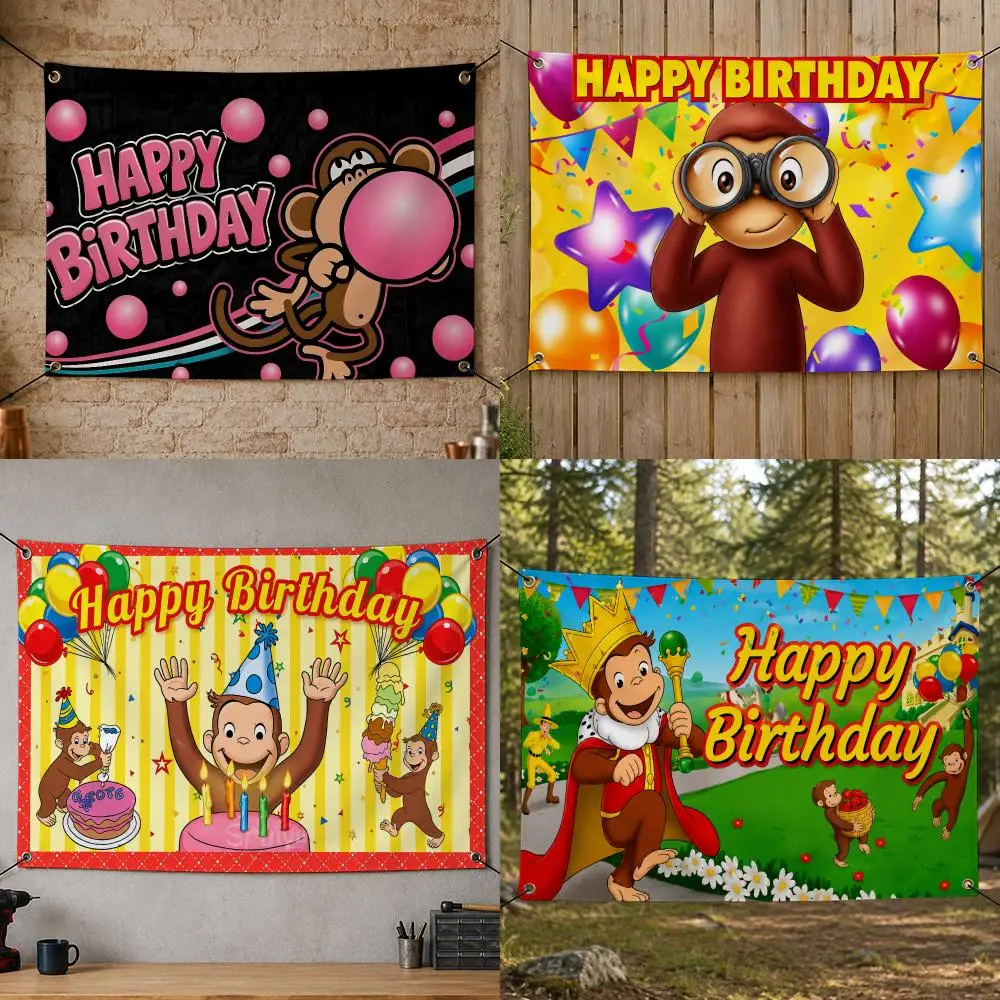 Character Cartoon Cute G-George Monkey Flags Flag Banner for Bedroom Dorm Party Home Living Room Game Room Gift