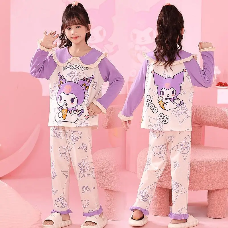 

Sanrio Kuromi Baby Pajamas 2Pcs Fashion Cotton Cinnamoroll Middle-Aged Children Spring Autumn Girl Cute Cartoon Home Clothing
