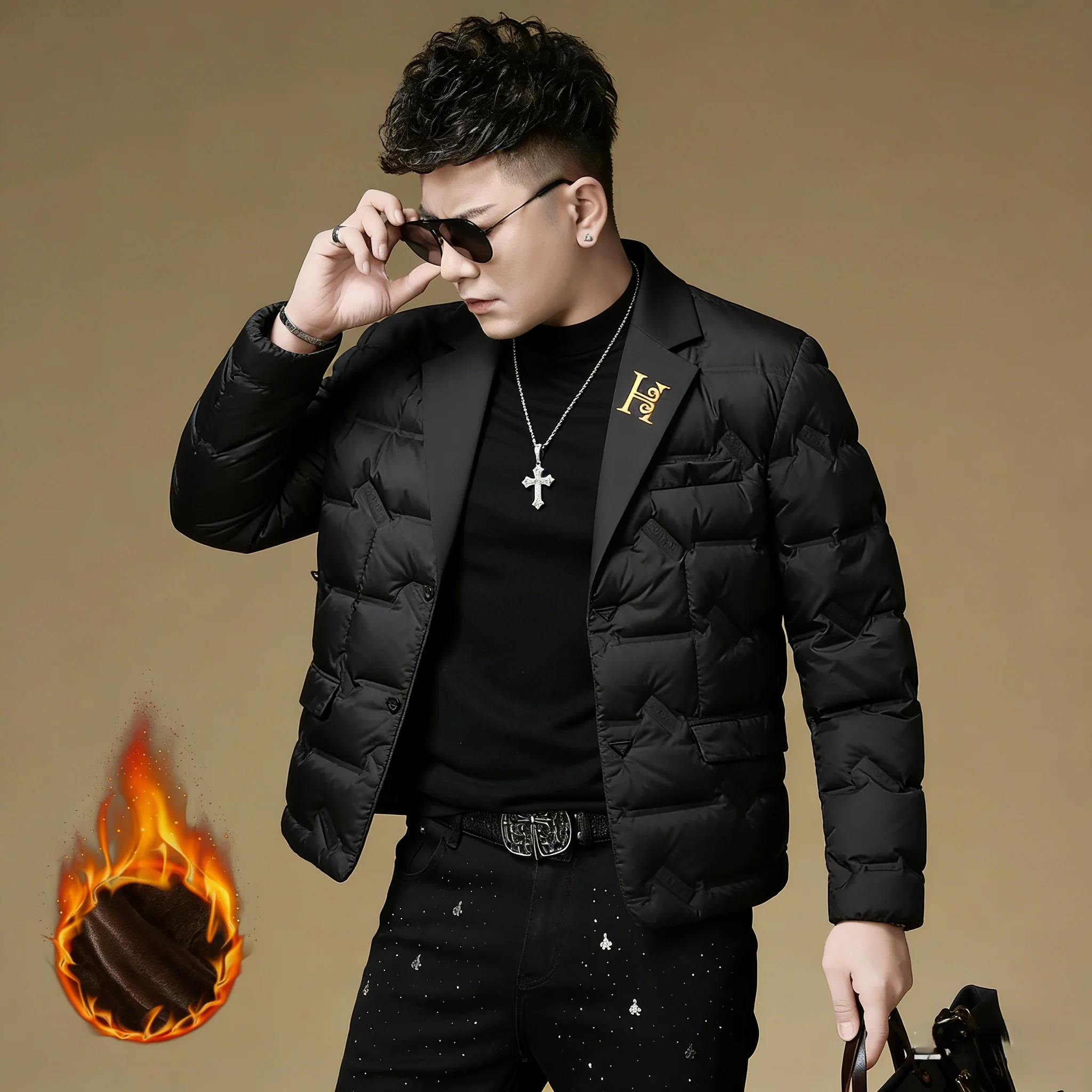 

Busin Gentleman Sle Thiened Men's down Jaet Bla Slim Fit Warm Coat Winter New Arrival Milk Silk Fabric Polyester F...