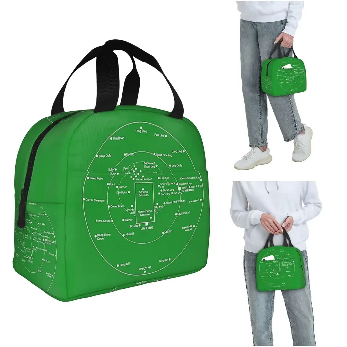 Cricket Pitch Positions- Fielding Positions Diagram Insulated Lunch Bag for Women Children Food Boxes Thermal Lunch Box Tote