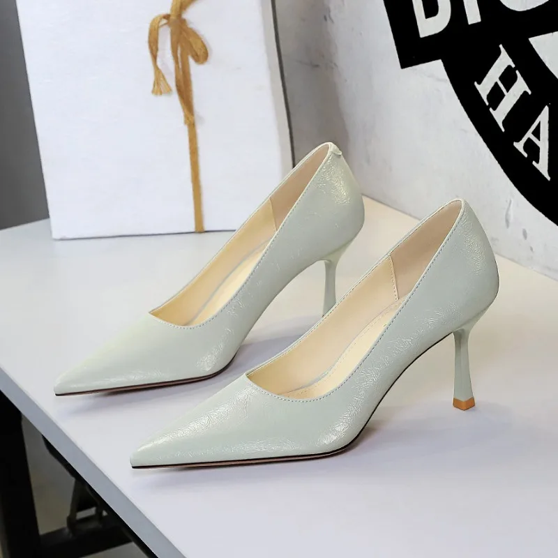 New Women's Sexy Shallow Mouth High Heels Shoes Simple Pointed One-pedal Stiletto Single Heels High Heels Shoes Size 34-40