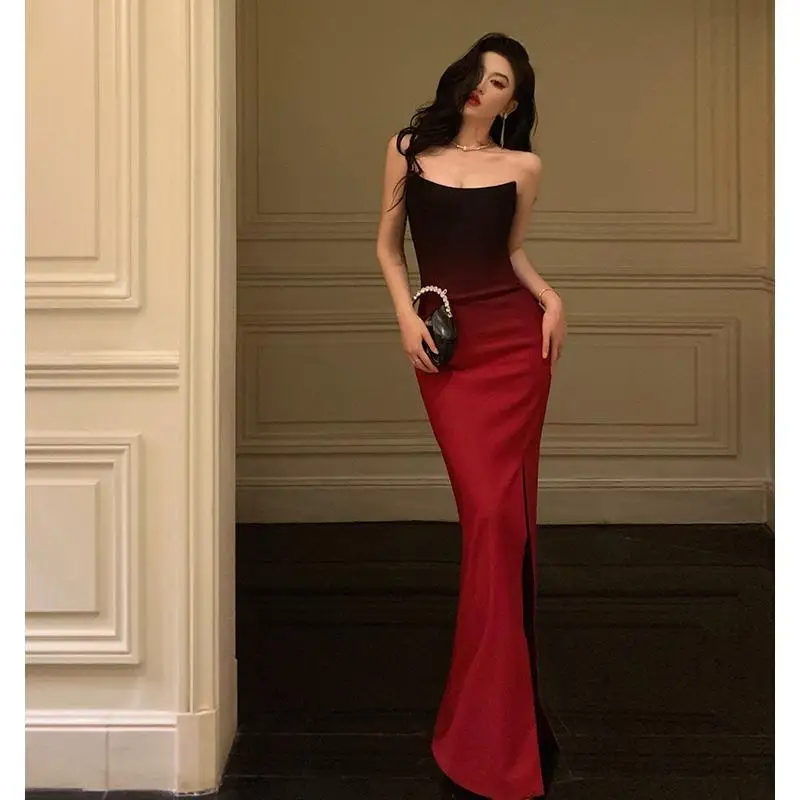 

Sexy Frocks for Women Fashion Gradient Sleeveless Long Dress 2000s Luxury Evening Party Club Maxi Dress Elegant Chic Midi Dress