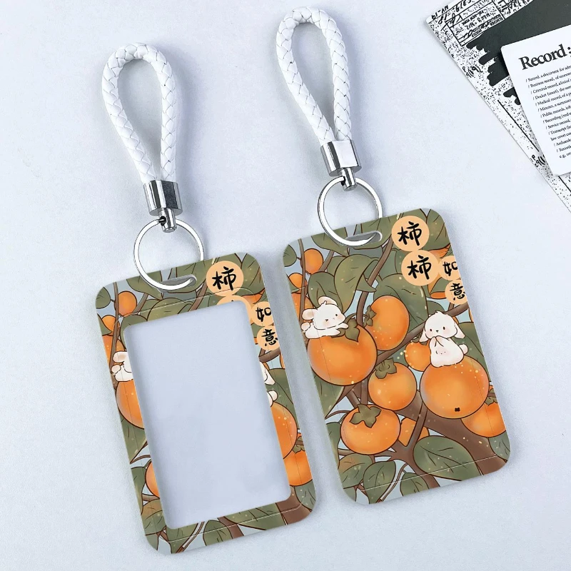 Persimmon Student ID Card Holder Bus Card Protective Case Vertical High Value Card Holder Photo Protector Lanyard Small Gift