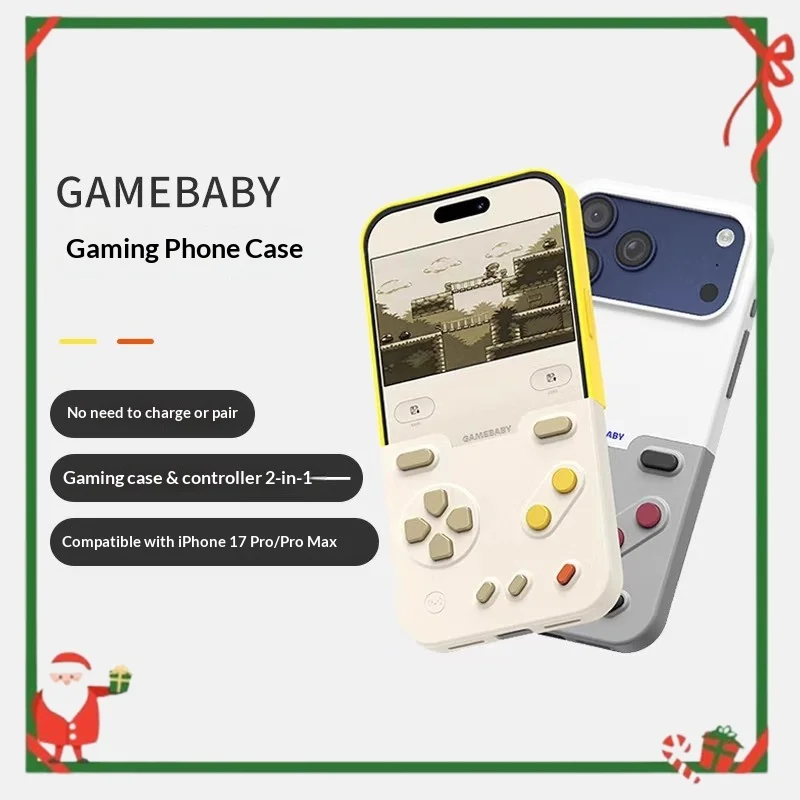 GAMEBABY telefoonhoes geschikt voor iPhone 17 Pro/Pro Max retro gaming handheld gameconsole gamecontroller met ingebouwde knoppen