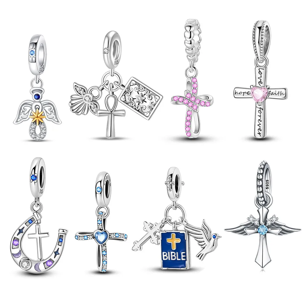 925 Sterling Silver Lucky Religion Cross Beads Charms fit Bracelets and Necklaces Dangle Pendants Fine Jewelry for Women Girls