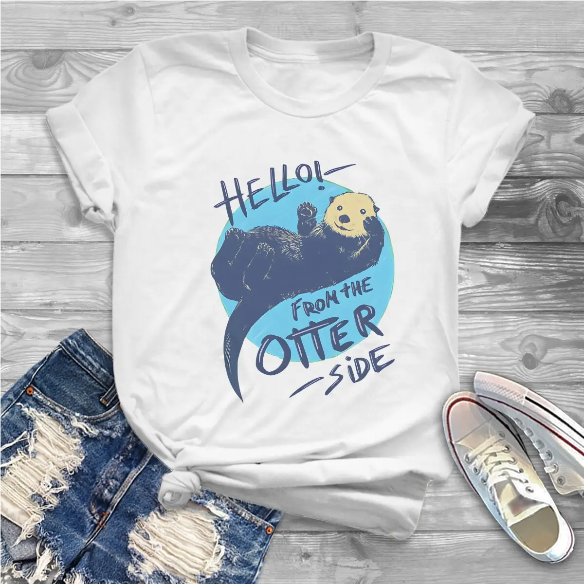 Otter Side Graphic Polyester TShirt Otter Creative Tops Casual T Shirt Female