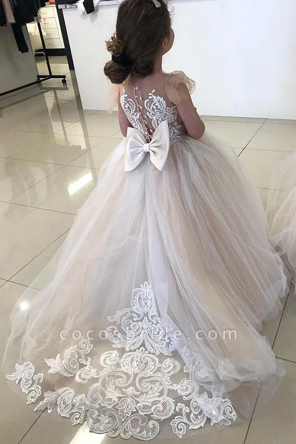 Sunnye Fairy Cute Lace Tulle Flower Girls Dress Princess for Kid Child Wedding Party juniordamigella d'onore Maxi Ball Gown Evening