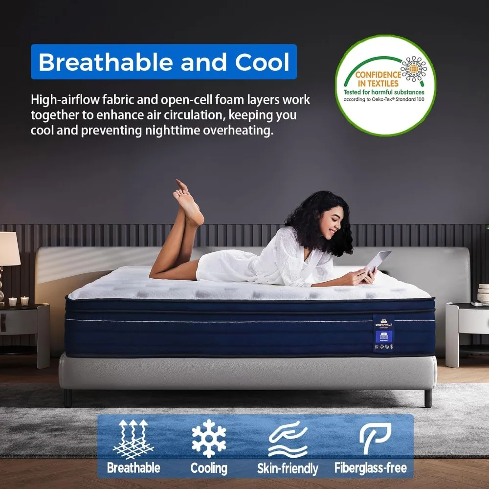 King Mattress 14 Inch Hybrid Mattress in a Box with Gel Memory Foam King Size Mattresses with Comfort Foam