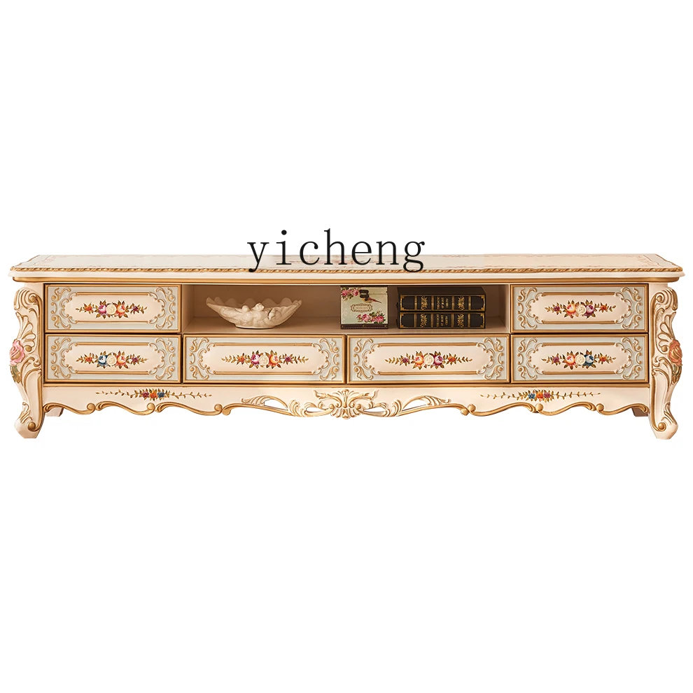LXLong TV Cabinet  Palace Style Gold-Embellished Living Room Home Use Full Solid Wood Luxurious Carved