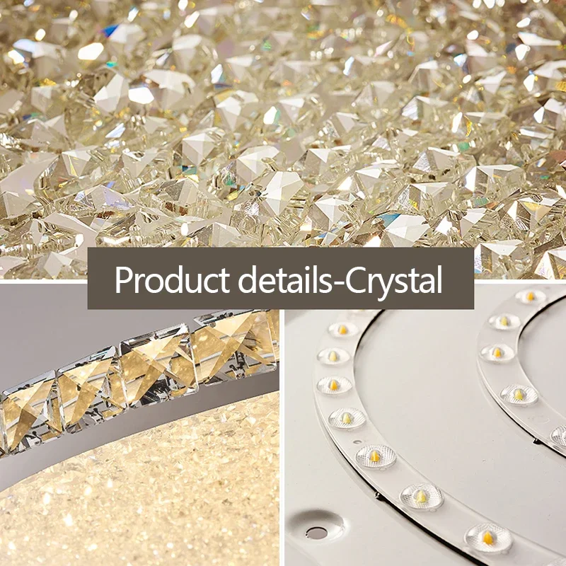 Nordic Light Luxury K9 Crystal Round Ceiling Lamp Romantic Warm  Square Bedroom Living Room Decor LED Home Lighting