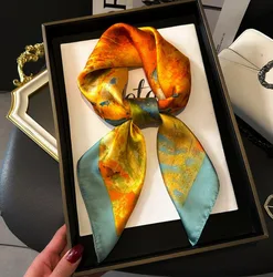 Lenços de seda para mulheres, acessórios para cabelo e bolsa, lenço avançado versátil, melhor presente de festa 70x70cm, nova moda