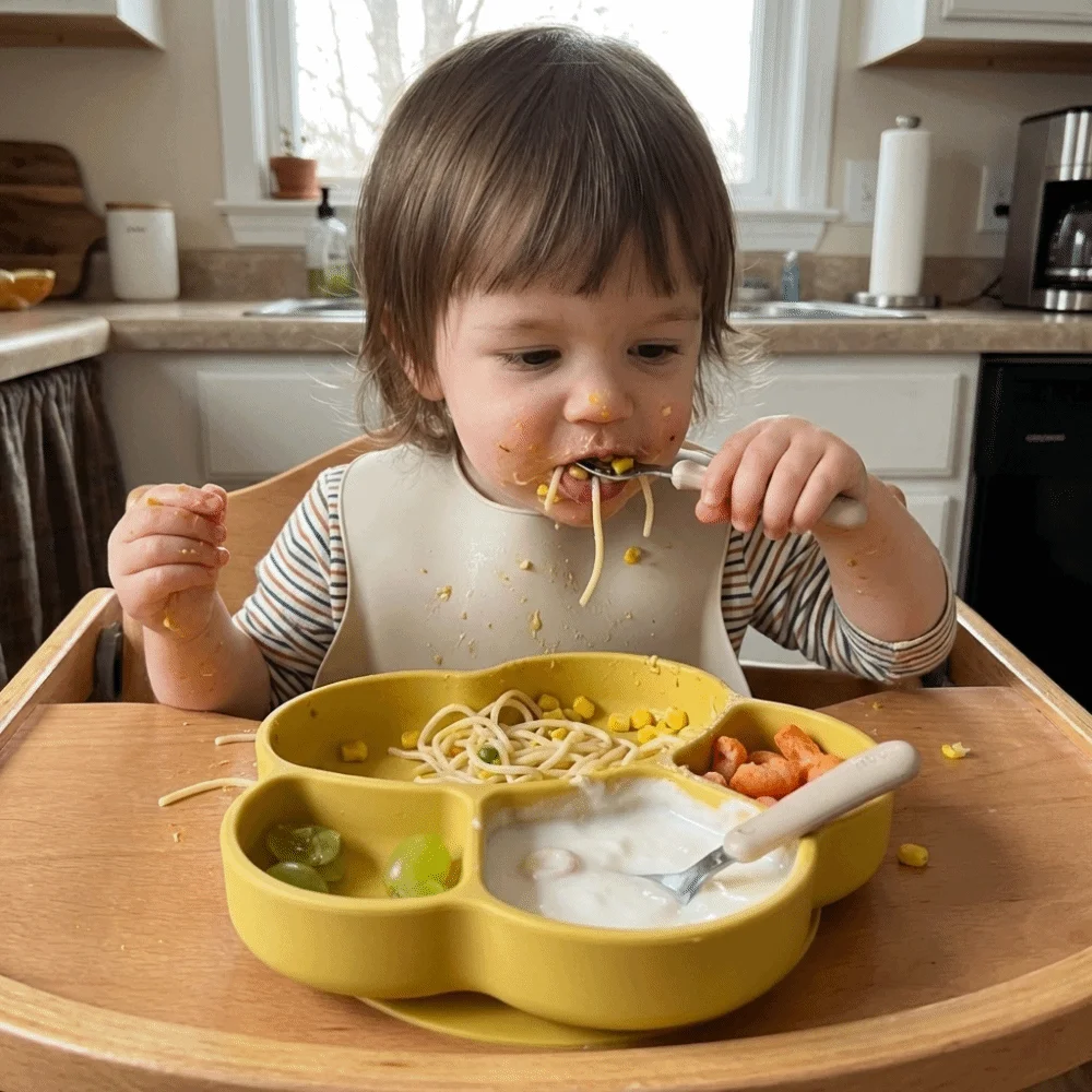 

Детский силиконовый поднос-тарелка на присосках с разделителями, дизайн «Медвежья лапа», с независимыми секциями для еды