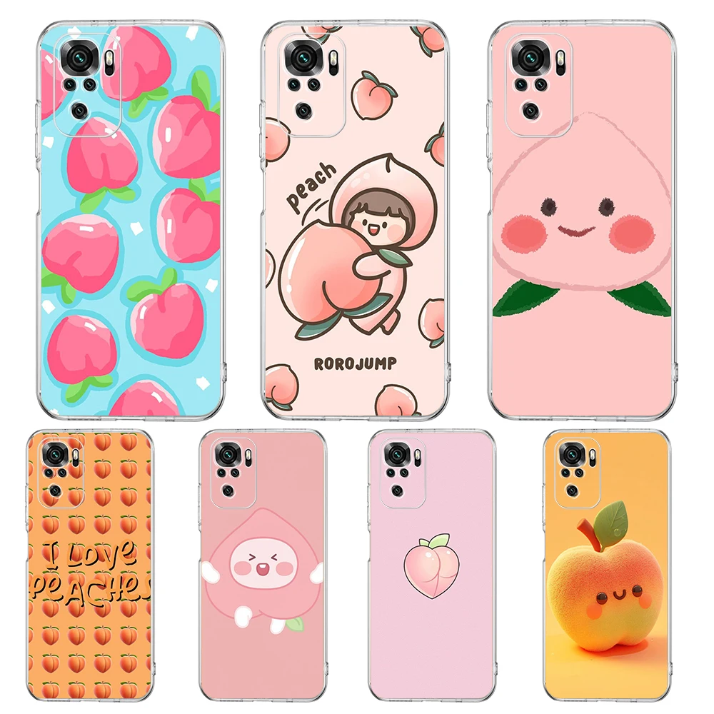 Transparent Phone Case for Redmi 13C 12C 10C Note 13 12 11 11T K40 Gaming Plus Pro 5G Soft TPU Cover Shell Cartoon Fruit Peach