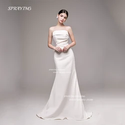 SPRAYING Elegant Strapless Sleeveless Wedding Dress Customized Korea Photo Shoot Mermaid Floor Length Soft Satin Bridal Gown