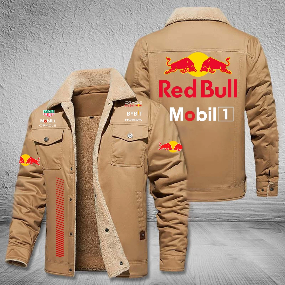 Men's Winter Thickened Wool Red Bull Logo Racing Top Men's Red Bull Logo Outdoor Jacket Summer Red Bull Warm Coat 2025