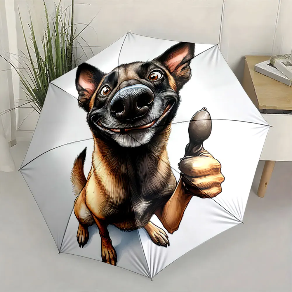 Cheerful Dog with Thumbs Up Design Umbrella Compact Fashion Folding Umbrella for Daily Use, Christmas Gift