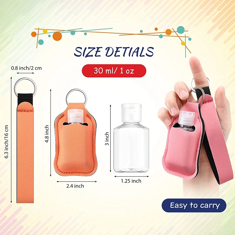 54 Pieces Empty Travel Bottles with Keychain Holder Set Include Travel Bottle Container, Wristlet Keychain Holder