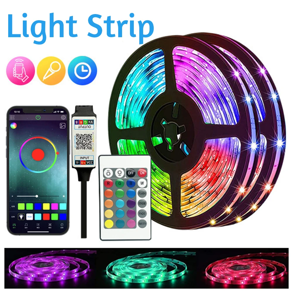 5/3/2/1M LED Light Strip Set RGB 5050 BT Remote Control LED Light Flexible Lamp Tape Home Room TV Compute Background Light Decor