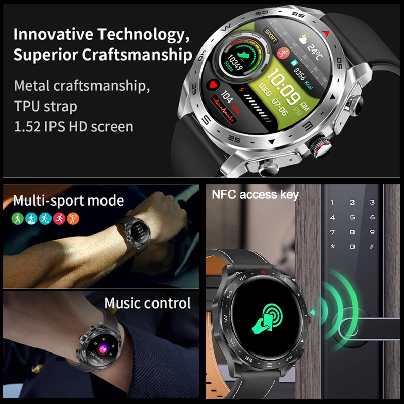 2024 new Smart Watch with built-in headphones for men NFC access key IP68 Waterproof Bluetooth call 400mAh battery smartwatch