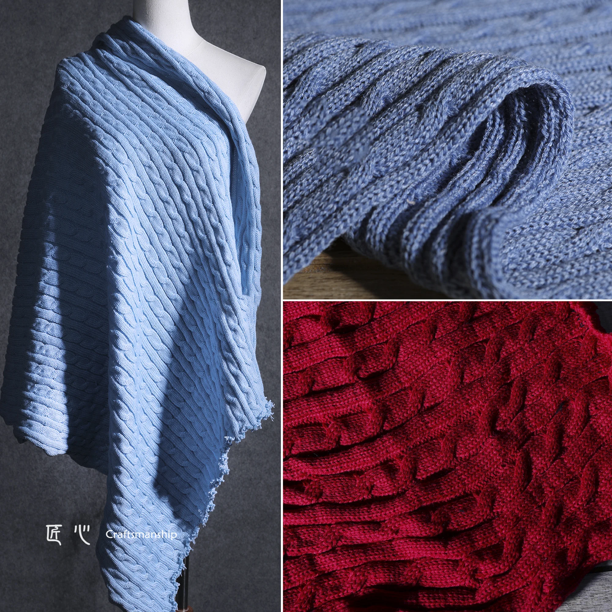 Super Thick Twist Knitted Wool Fabric Sweater Texture Heavy Thick Stick Stretch Knitted Clothing