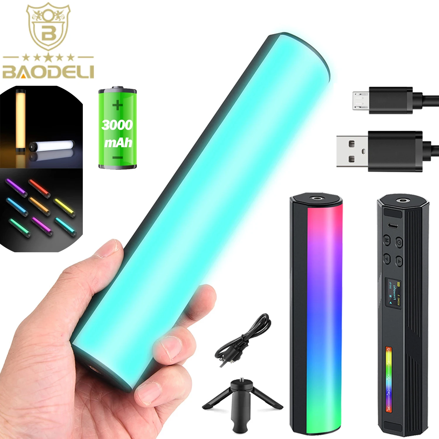 MINI Handheld RGB LED Video Light Wand Stick Photography Light With Tripod  Built-in Rechargable 3000mAh Battery CCT 2500-9000k