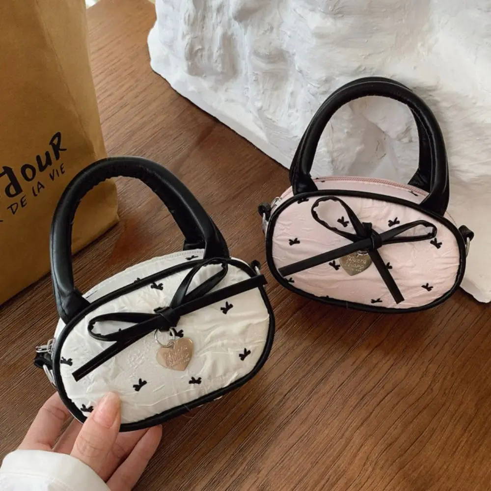 

Y2K Bow Polka Dot Crossbody Bag Love Pendant Large Capacity Mini Top-Handle Bag Solid Color Shopping Bag Vintage Handbag Outdoor