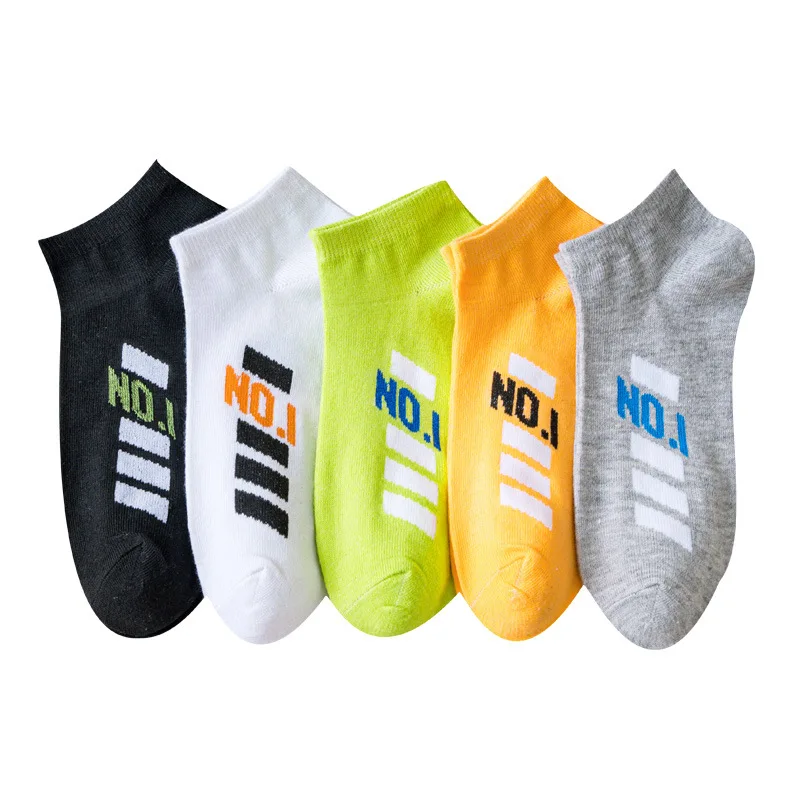 5 Pairs Fashion Men Print Thin Sport Socks Set Letter Breathable Male Sport Ankle Short Socks For Men Dropshipping