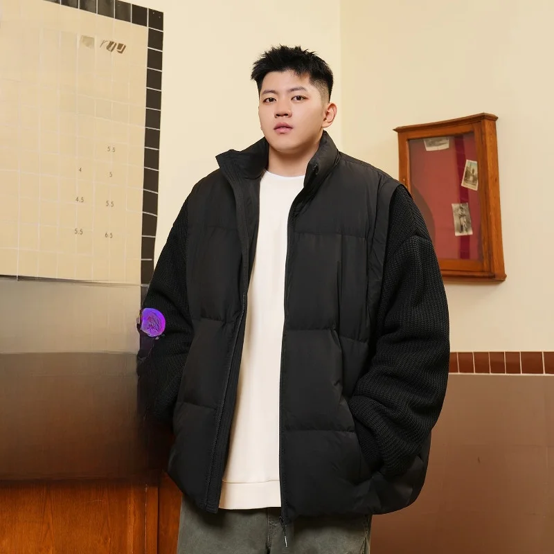 

Pang Brand Oversized Men's down Jaet 90% Filling Removable Sves Stand Collar Warm Casual Sle Polyester Fiber