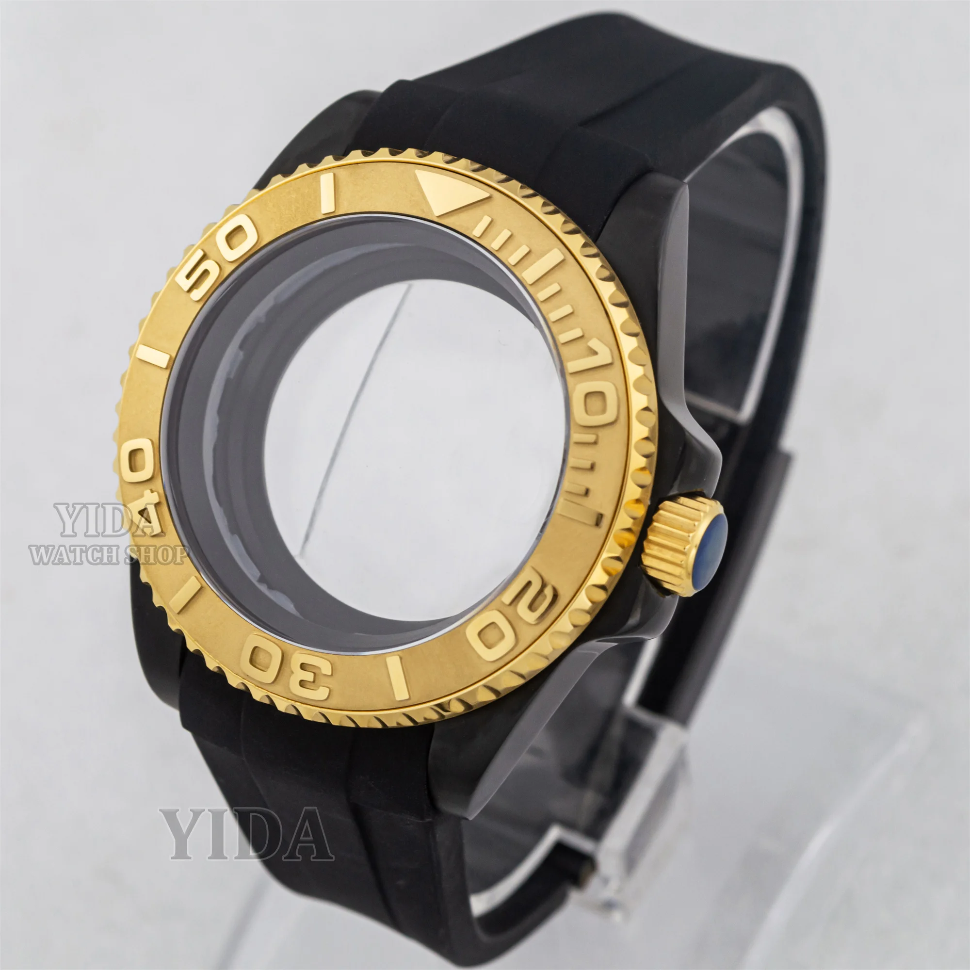 Корпус часов 40 мм, ремешок с PVD-покрытием, черное золото, корпус из нержавеющей стали, резиновый ремешок, сапфировое стекло для SUB GMT NH35 NH36, замена механизмов