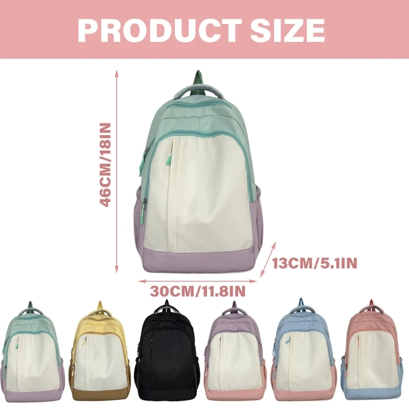 E74B Mochila nylon para mulheres, bolsa escolar espaçosa para livros suprimentos com alça confortável, mochila casual para