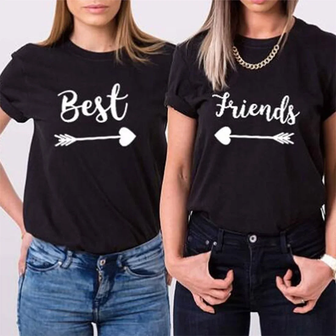 Best Friends Arrow Print Women T Shirt Short Sleeve O Neck Loose Sisters' Tshirt Summer Women Tee Shirt Tops Camisetas Mujer