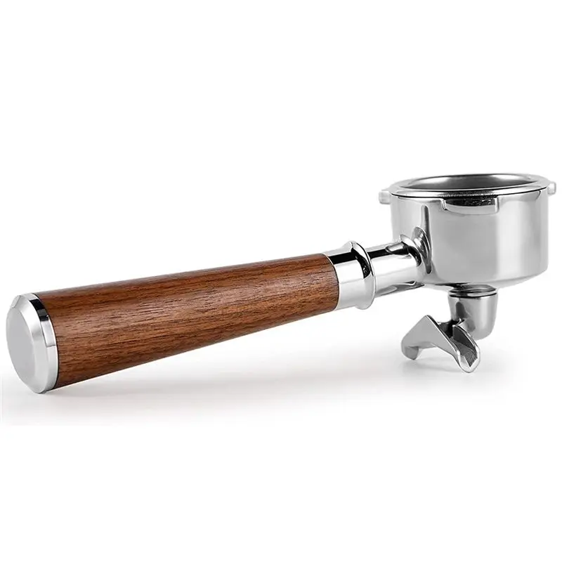 

-[33A Tvdae] Double Spout Coffee Portafilter By With Stainless Steel Portafilters And Walnut Handle