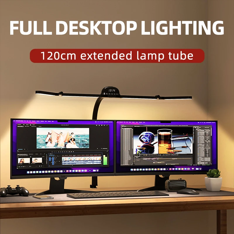 120cm Full Spectrum LED Multi-Function Eye-Caring Desk Lamp Stepless Dimming 5 Colour Temperatures Clip-on Computer Monitor Lamp
