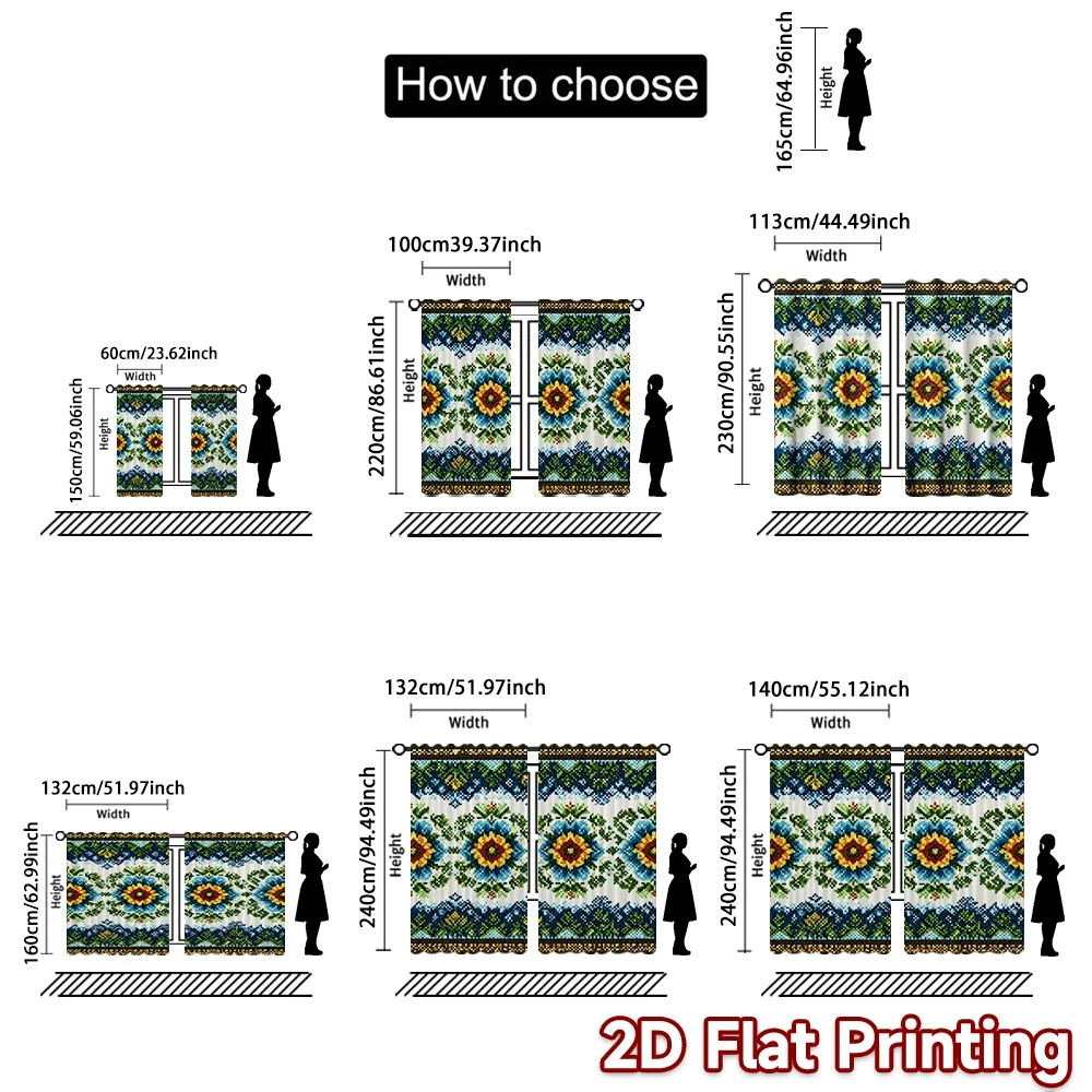 2D FLAT PRINTING 2pcs Curtains (Without Rod) Colorful Geometric Design Chic Curtains Yarn Curtains Blessing _ Peaceful Use for