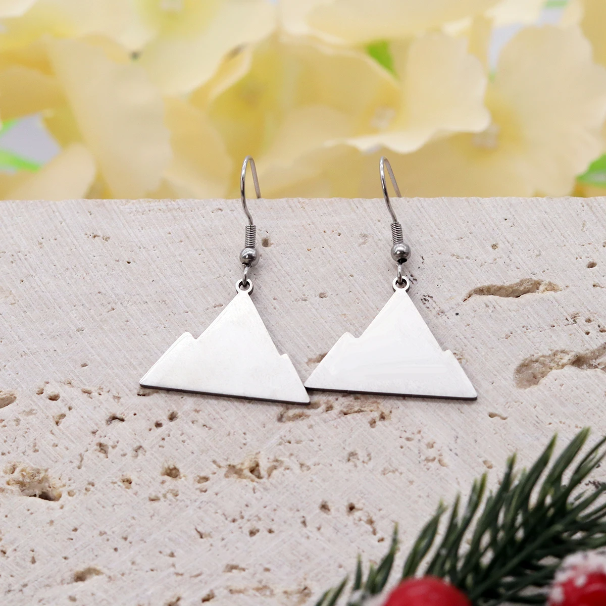 Kinitial Stainless Steel Snow Mountain Triangle Dangle Earrings Mountain Peak Drop Ear Jewelry For Women Travel Camping Gift