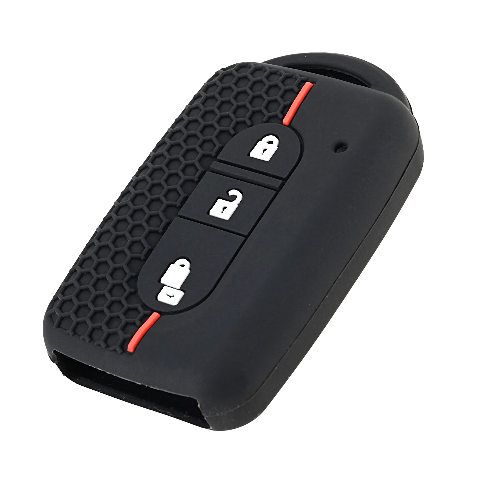 1Pc Car Key Case Cover Black Dot White Red Line Silicone Key Case Cover 2-Key Honeycomb Pattern Silicone Keycase For Nissan
