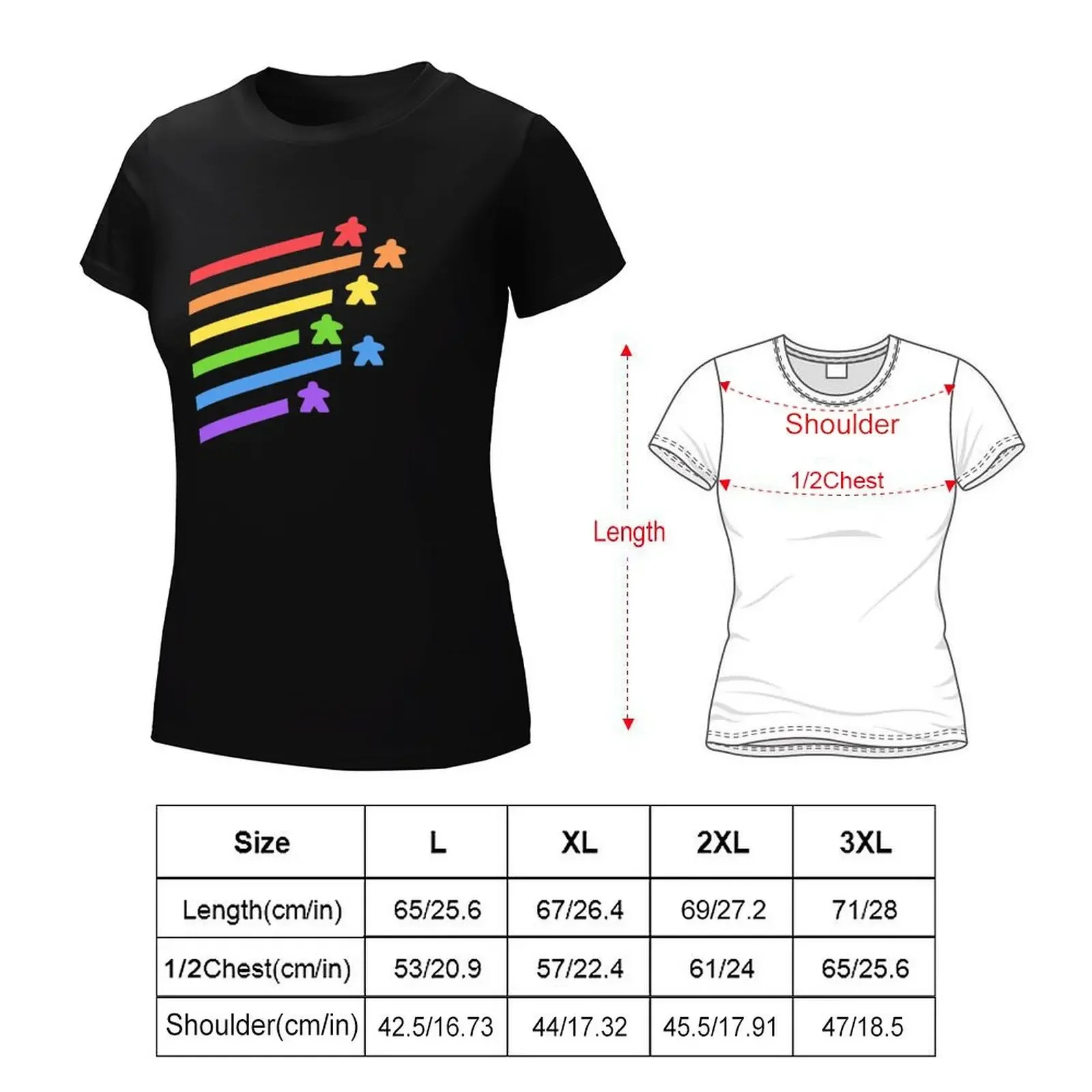 Rainbow Meeples Board Games Addict T-Shirt korean fashion shirts graphic tees plus size tops customs Women's summer blouses 2024