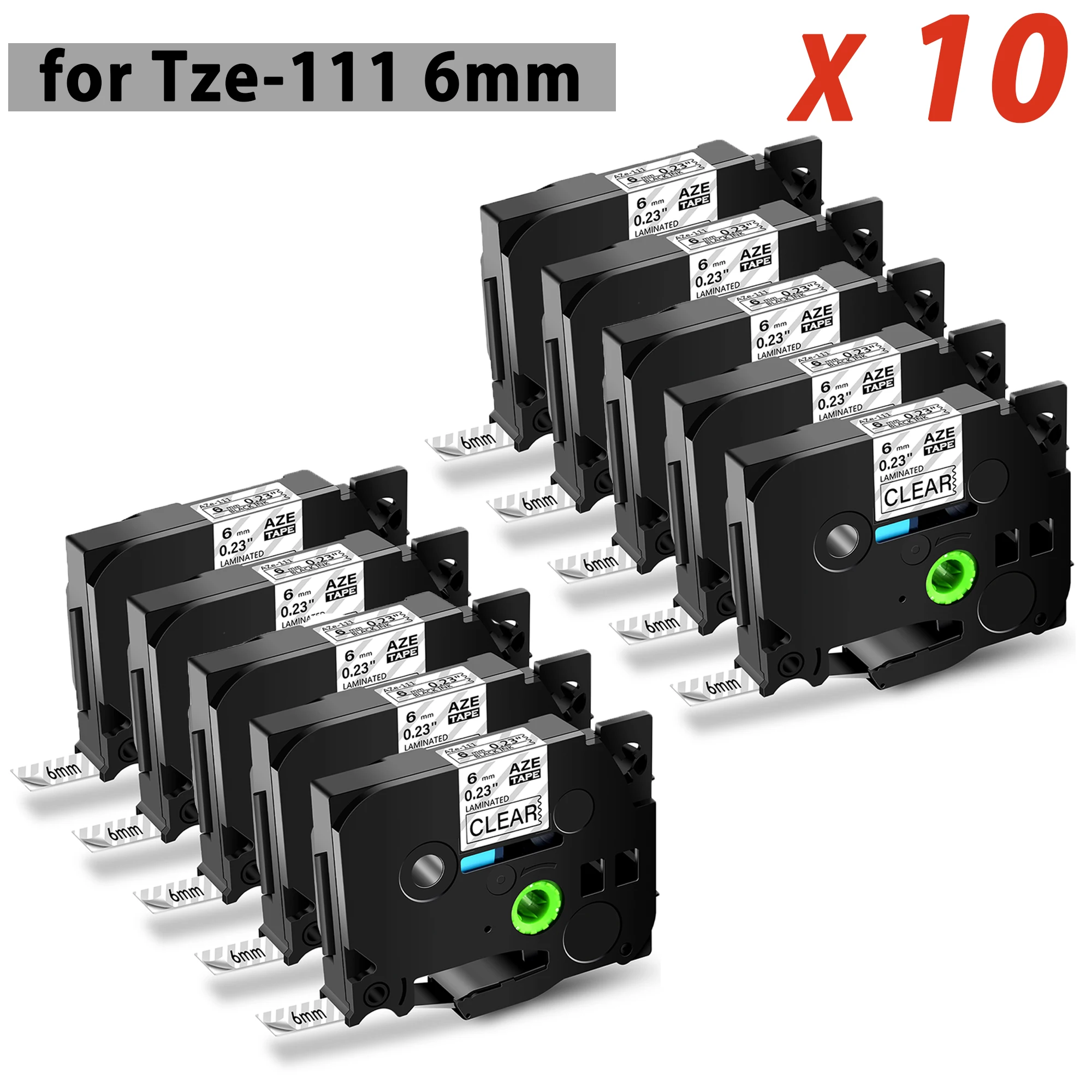 10pk 6mm schwarz auf klarem etikett band AZE-111 kompatibel für bruder Tze-111 Tz-111 laminiertes band für PTH-110 etikett machen