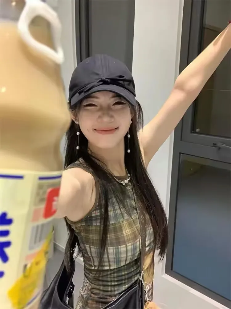 

Винтажный топ-камизолка в клетку с принтом и пэчворком для женщин, облегающий жилет без рукавов с открытой спиной, дышащая повседневная внутренняя одежда