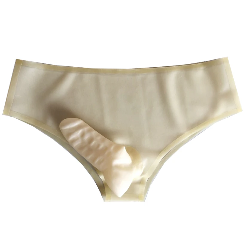 Transparent Clear Latex Briefs Underwear With Penis Condom Straight Sexy Rubber Fetish Shorts RPM128