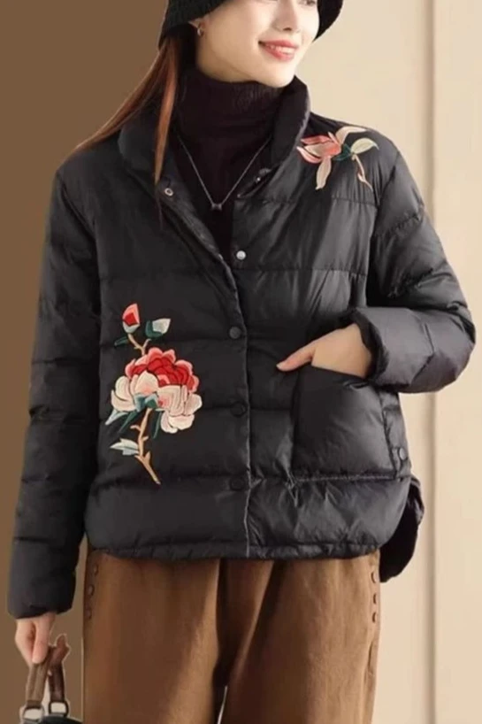 

2026 New Fashion Spring and Autumn Women's Down Jacket Windproof Printed Short Jacket