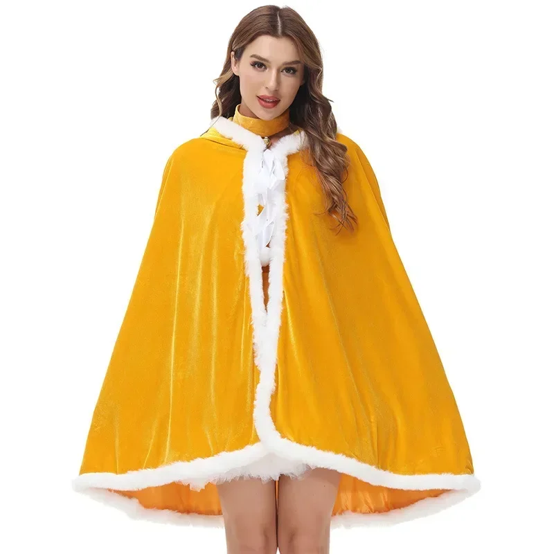 Disfraz de Cosplay de Navidad con capucha para fiesta de Carnaval para mujer, capa de Papá Noel, capa de Navidad Sexy para mujer