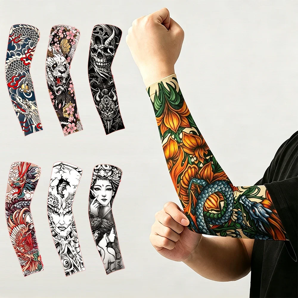 (6PCS SET)Temporary Tattoo Sleeves/Fake Full Arm Tattoo Arm Covers/Arm Sleeves UV Protection/Arts Tattoo Arm Sunscreen Sleeves