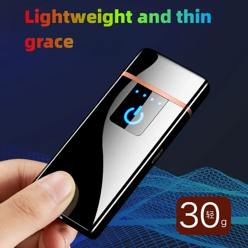 New Convenient Electric Coil USB Charging Fingerprint Sensing LED Display Flameless Tungsten Wire Lighter Outdoor Windproof Men