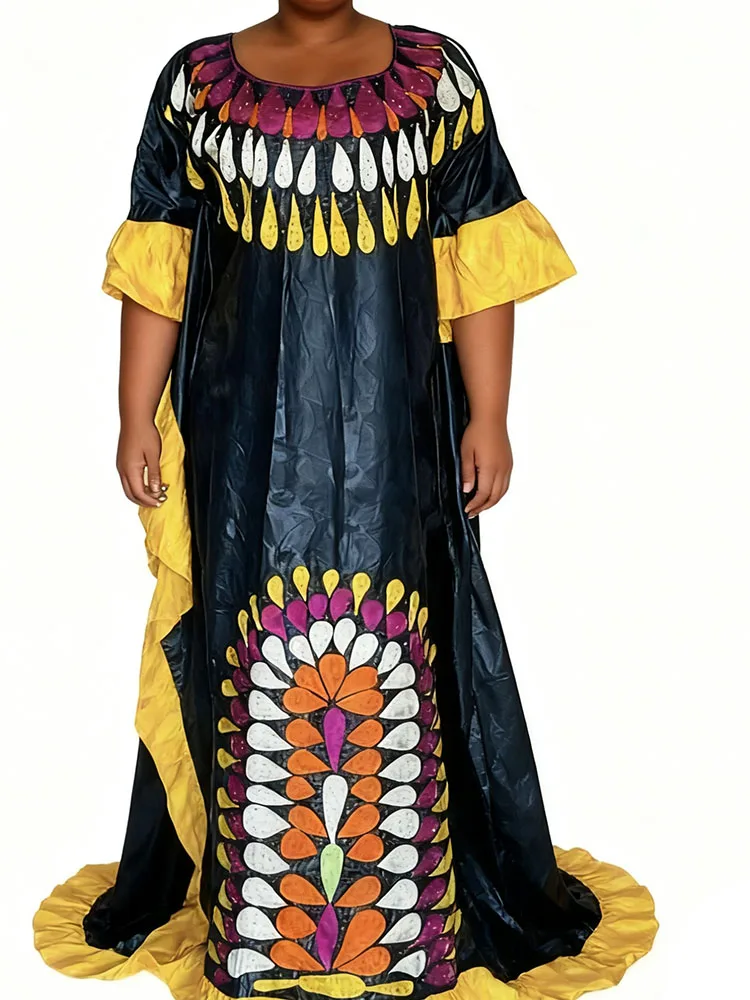 

Новое роскошное женское платье Bazin Riche 2023 года, длинное вечернее платье с африканским принтом, элегантный кафтан Boubou для свадебной вечеринки